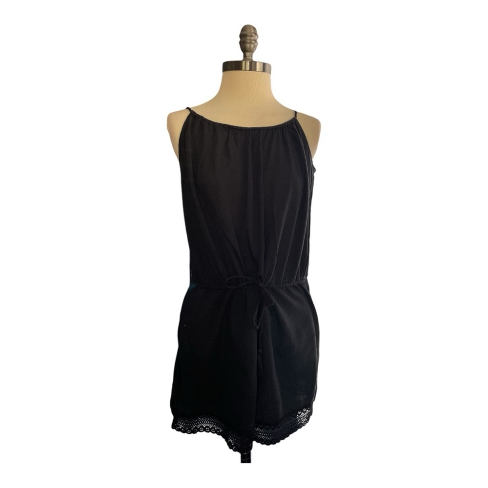 aerie Black Sleeveless Lace Trim Romper